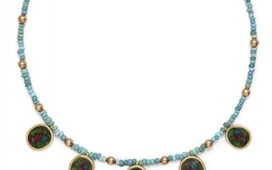An ancient coloured glass necklace with Egyptians...