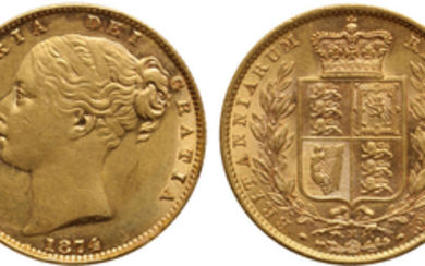 Australia, Victoria, "Shield" Sovereign, 1874-M, AU58 PCGS