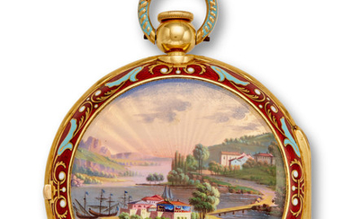 Breguet et Fils. A very fine enameled gold pair case quarter repeating ruby cylinder watch for the Turkish market