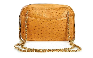 Chanel Brown Ostrich Shoulder Bag