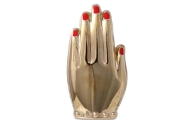 Charlotte Olympia Hands Box Clutch, gilt metal with red