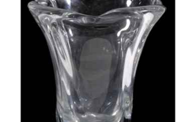 Daum, a clear glass shaped square flared vase