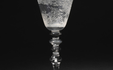 A Dutch diamond-engraved light baluster wine glass, circa 1750-70