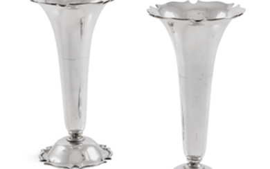 A pair of English silver fluted vases