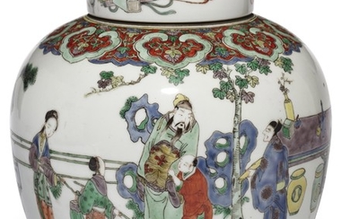 A FAMILLE VERTE JAR AND COVER, POSSIBLY SAMSON