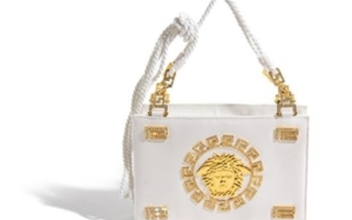A Gianni Versace White Silk Medusa Shoulder Bag