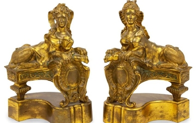 *A Pair of Gilt Bronze Figural Chenets