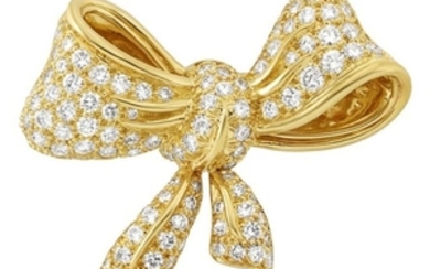 Gold and Diamond Bow Brooch