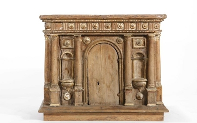 Italian Baroque parcel walnut reliquary cabinet