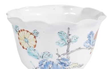 A Japanese Kakiemon-palette porcelain "Kiku" deep bowl with fluted...
