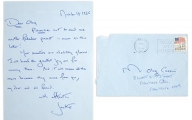 KENNEDY ONASSIS, JACQUELINE Autograph letter signed to Oleg Cassini.