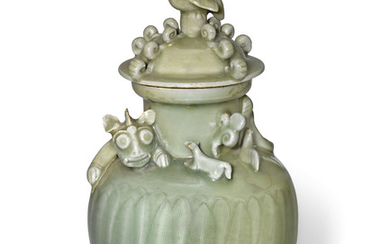 A LONGQUAN CELADON 'DRAGON' URN AND COVER, SOUTHERN SONG DYNASTY (1127-1279)