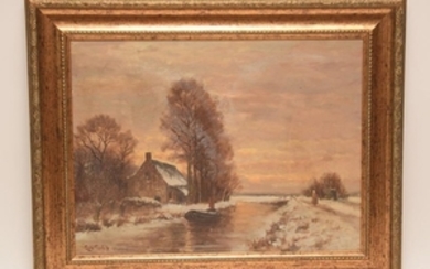 Louis Apol (Dutch, 1850-1936) oil on board Winter Scene