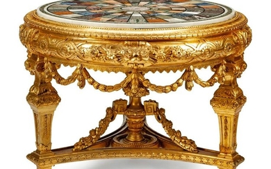 A Louis XVI Style Giltwood and Specimen Marble Center