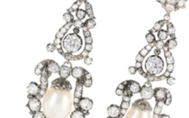 Pair of natural pearl and diamond earrings, first half 19th century, composite