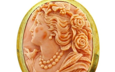 Ouro Amarelo 14k Vintage Esculpida Em Coral Pingente