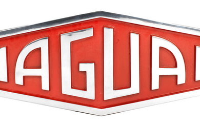 A painted cast aluminium sign depicting the 1961-1963 Jaguar emblem
