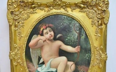Painting of an Angel - Cupid in a Gilded Frame + 28" x