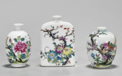 Three Chinese Enameled Porcelain Snuff Bottles