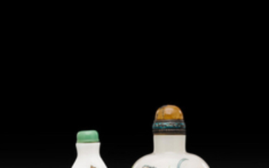 Two enameled white glass snuff bottles