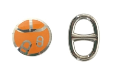 Two Hermes Scarf Rings, the first orange enamelled...