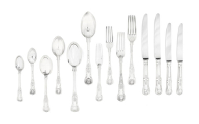 A Victorian King's pattern silver flatware service with modern cutlery