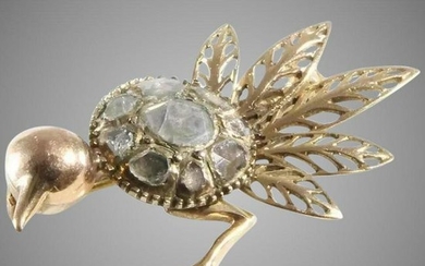 Victorian Ostrich Brooch | 14K Yellow Gold Diamond |