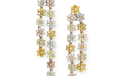 YELLOW, PINK AND WHITE DIAMOND DROP EARRINGS each set