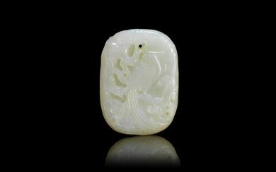 A white jade 'prunus and phoenix' pendant