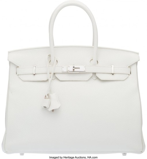 58057: Hermès 35cm White Clemence Leather Birkin