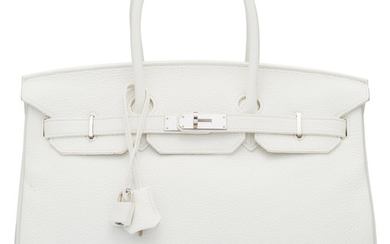Hermès 35cm White Clemence Leather Birkin Bag with Palladium...