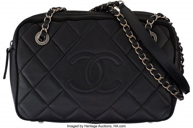 58257: Chanel Black Quilted Lambskin Leather Small Shou