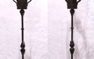 Pair of Spanish Revival wrought iron torchieres