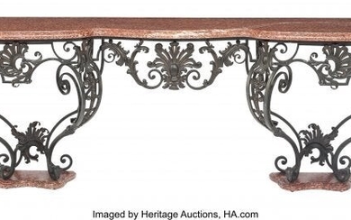 61057: A Spanish Wrought Iron Console Table with Marble