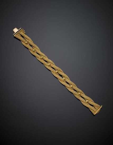 Yellow gold woven double plait bracelet accented with