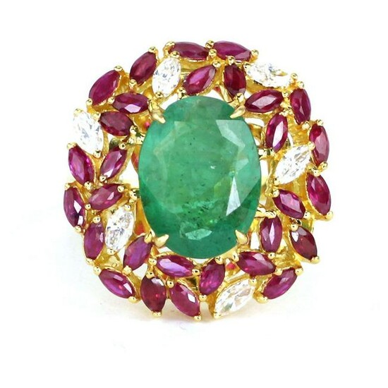 6.35 tcw Emerald Ruby Natural Diamond Ring in 18K