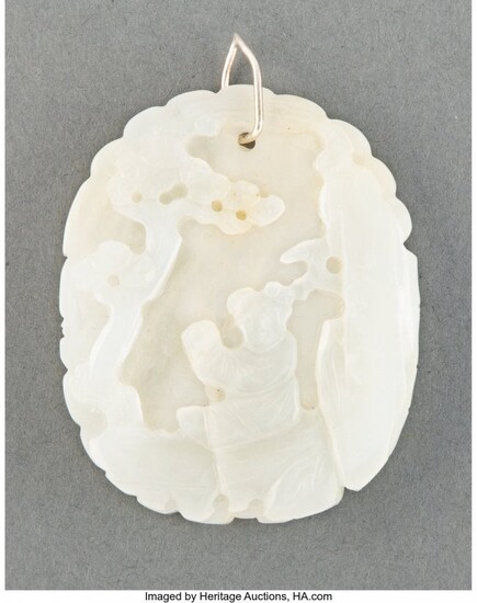 67057: A Chinese Carved White Jade Plaque, Qing Dynasty