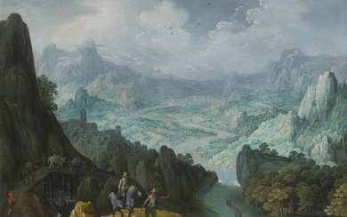 MOUNTAINOUS RIVER LANDSCAPE WITH TRAVELERS, Tobias Verhaecht