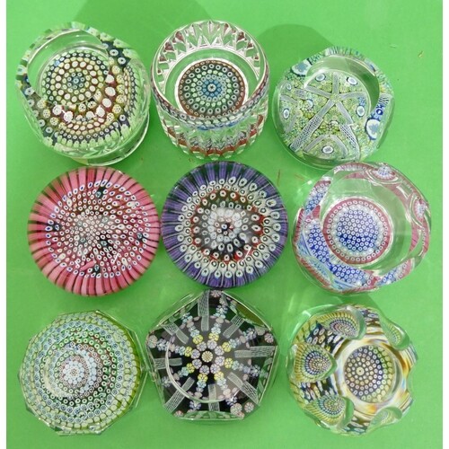 7 x Whitefriars Millefiori Paperweights, dated '71, 2 x '75,...