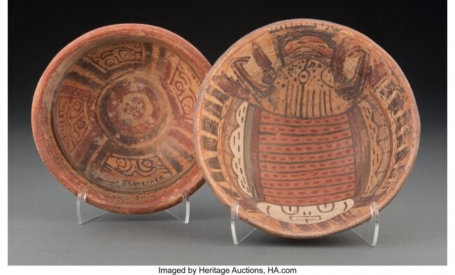 70557: Two Pre-Columbian Polychrome Bowls Diameters: 6
