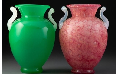 79057: Two Steuben Glass Two-Handled Vases, circa 1920