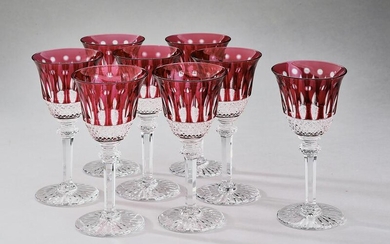 (8) St. Louis ruby cut to clear crystal wine glasses