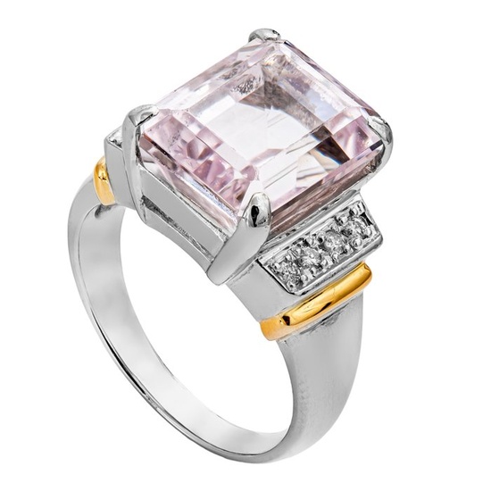 8.70 tcw Kunzite Ring - 18 kt. Platinum, Yellow gold - Ring - 8.61 ct Kunzite - 0.09 ct Diamonds - No Reserve Price