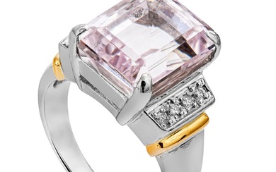 8.70 tcw Kunzite Ring - 18 kt. Platinum, Yellow gold - Ring - 8.61 ct Kunzite - 0.09 ct Diamonds - No Reserve Price