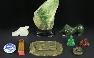(9) Asian Carved Stone Figurines and Objects.