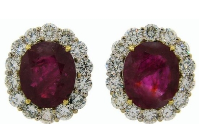 9.49 Carat No Heat Burmese Ruby Diamond Gold Earrings