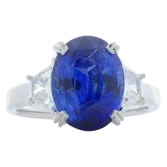 GIA Certified 3.76 Carat Oval Blue Sapphire & Diamond