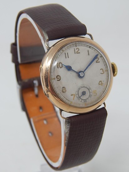 9ct Gold Gentleman's Trench Watch with seconds subsidiary di...