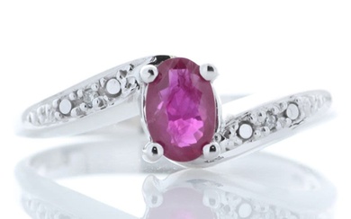 9ct White Gold Diamond And Ruby Ring 0.01 Carats
