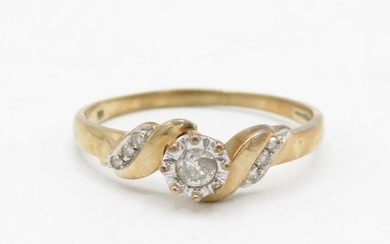 9ct gold round brilliant cut diamond single stone ring with ...